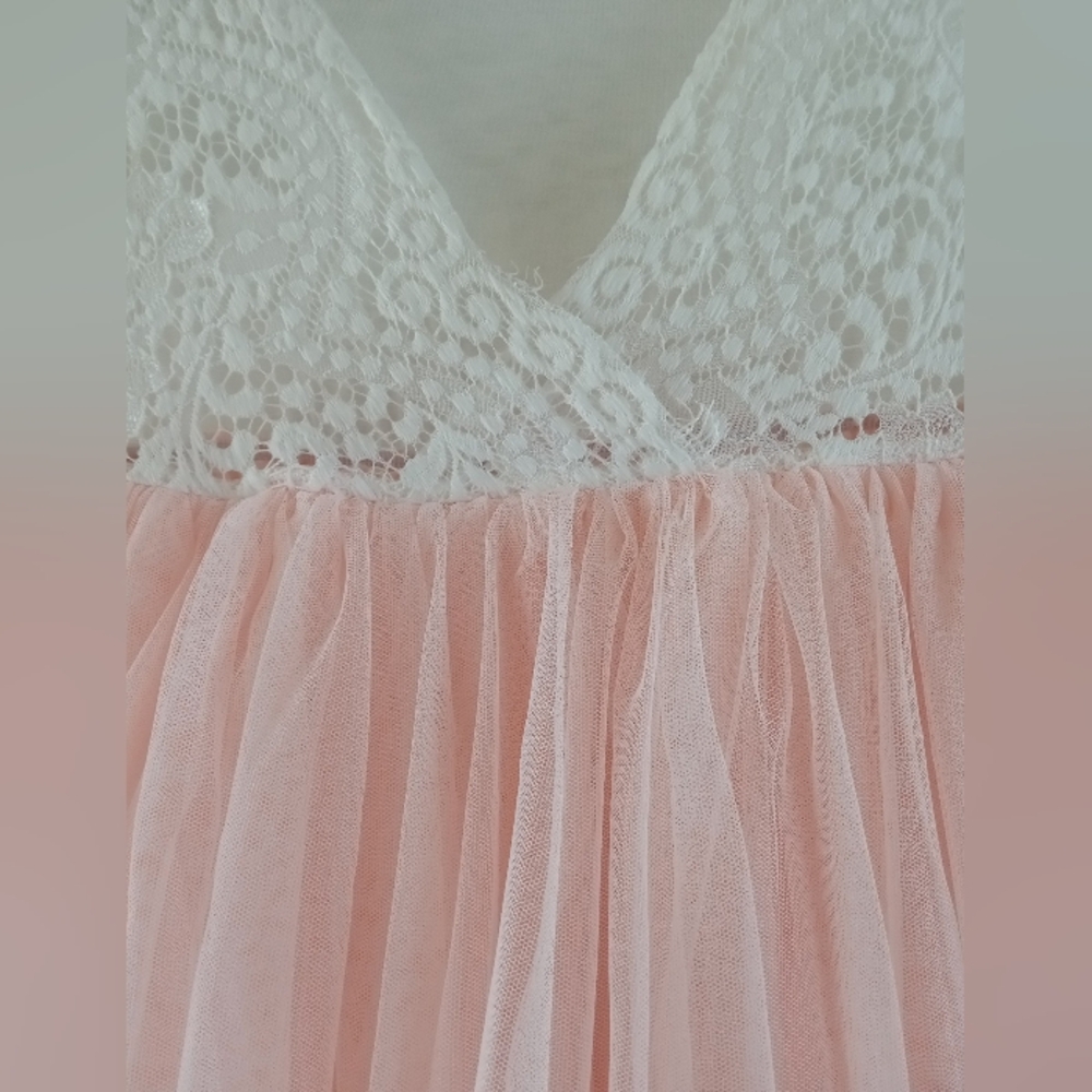 2Bunnies Lace & Tulle Flower Girl Formal Maxi Dress Cream Pink Size 7-8Y - Picture 6 of 9